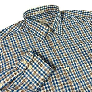 Peter Millar Shirt Mens Size XL Button-Up Long Sleeve Brown/Blue/White Plaid